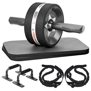 EnterSports Abs Roller Wheel Kit, Exercise Wheel Core Strength Training Abdominal Roller Set with Push Up Bars, Resistance Bands, Knee Mat Home Gym Fitness Equipment for Abs Workout