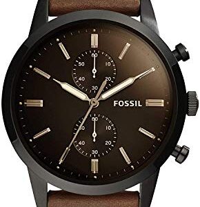 Fossil Men's Townsman Quartz Stainless Steel and Leather Chronograph Watch, Color: Black, Dark Brown (Model: FS5437)