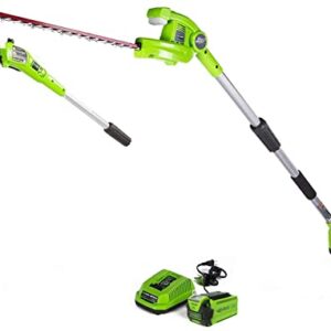 Greenworks 40V 8" Cordless 8" Polesaw + 20" Pole Hedge Trimmer Combo (Great For Pruning and Trimming Branches / Shrubs), 2.0Ah Battery and Charger Included