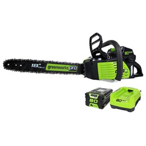 Greenworks 80V 18" TruBrushless™ Cordless Chainsaw (Great For Tree Felling, Limbing, Pruning, and Firewood), 2.0Ah Battery and Rapid Charger Included