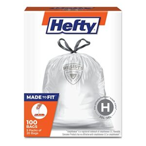 Hefty Made to Fit Trash Bags, Fits simplehuman Size H (9 Gallons), 100 Count (5 Pouches of 20 Bags Each)