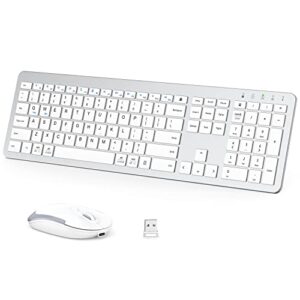 iClever GK08 Wireless Keyboard and Mouse - Rechargeable, Ergonomic, Quiet, Full Size Design with Number Pad, 2.4G Stable Connection Slim Mac Keyboard and Mouse for Windows Mac OS Computer