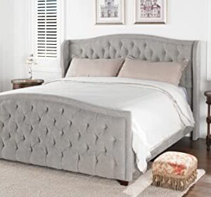 Jennifer Taylor Home Marcella Upholstered Shelter Headboard Bed Set, California King, Silver Grey Polyester