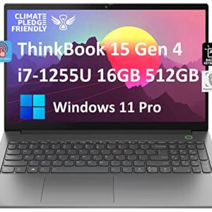 Lenovo ThinkBook 15 Gen 4 15.6" FHD Touchscreen (12th Gen Intel 10-Core i7-1255U, 16GB RAM, 512GB PCIe SSD, Narrow Bezel IPS) Business Laptop, Backlit KB, Fingerprint, Thunderbolt 4, Win 11 Pro