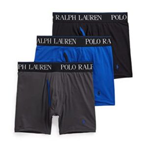 POLO RALPH LAUREN Mens 3-pack 4d-flex Cool Microfiber Boxer Briefs, Cherry Grey/Rugby Royal, Rugby Royal/Polo Black, Polo Black/Rugby Royal, Medium US