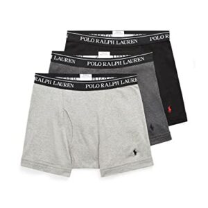 POLO RALPH LAUREN Men's Classic Fit Cotton Boxer Briefs, Trunks & Long Leg Available, 3-Pack, Andover Heather/Madison Heather/Black, Large