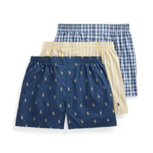 POLO RALPH LAUREN Men's Classic Fit Woven Cotton Boxers, Rustic Navy/Campus Yellow, Summer Stripe/Cruise Navy, Sag Harbor Plaid/Polo Yellow, Medium