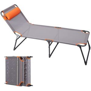 PORTAL Adjustable Portable Cot for Adults, Folding Chair, 4-Position Recliner with 250lbs Weight Capacity Lounger, Travel, Camping, Beach, and Hiking, Grey, Orange