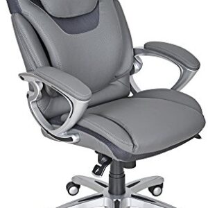 Serta AIR Health and Wellness Executive Office Chair High Back Ergonomic for Lumbar Support Task Swivel, Bonded Leather, Light Gray