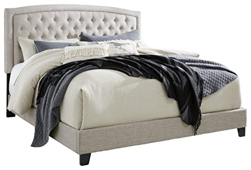 Signature Design by Ashley Jerary Farmhouse Button-Tufted Upholstered Platform Bed, King, Light Gray