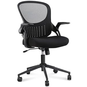 SMUG Home Office Chair Ergonomic Desk Chair Mesh Computer Chair Modern Height Adjustable Swivel Chair with Lumbar Support/Flip-up Arms, Black