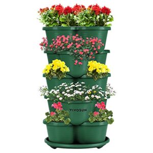 VIVOSUN 5 Tier Vertical Gardening Stackable Planter for Strawberries, Flowers, Herbs, Vegetables, Dark Green