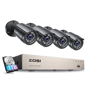 ZOSI 8CH 1080P Home Security Cameras System with 1TB Hard Drive,H.265+ 8 Channel 5MP Lite CCTV DVR and 4pcs 1080P Indoor Outdoor Surveillance Cameras with Night Vision,Motion Alert,Remote Access