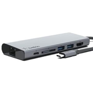 Belkin USB-C Hub, 5-in-1 MultiPort Docking Station - USB-C Docking Station for iPad, iPad Pro, iPad Mini & MacBook - 60W USB-C Power Delivery 3.0, 4K HDMI USB-A, USB-C, Ethernet & SD Card Ports