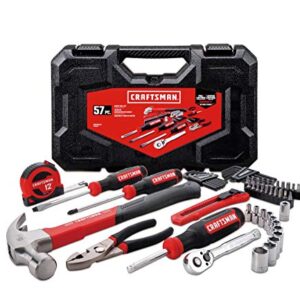 CRAFTSMAN Mechanics Tool Set, 57-Piece, Hammer, Screwdrivers, Drill Bits, Sockets, Ratchet, Hex Keys, Tape Measure, Pliers and More (CMMT99446)