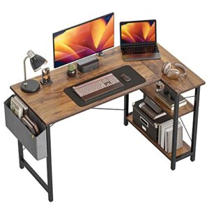 CubiCubi 40 Inch Small L Shaped Computer Desk with Storage Shelves Home Office Corner Desk Study Writing Table, Deep Brown