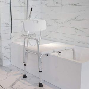 Flash Furniture HERCULES Series 300 Lb. Capacity Adjustable White Bath & Shower Transfer Bench with Back and Side Arm