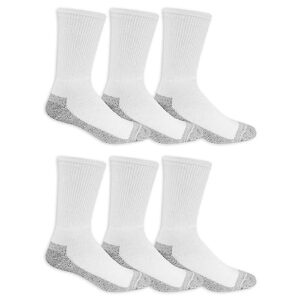 Fruit Of The Loom Heavy Duty Reinforced Men's Crew Socks, White, Pack of 6