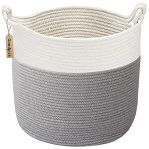Goodpick Cotton Rope Basket with Handle for Baby Laundry Basket Toy Storage Blanket Storage Nursery Basket Soft Storage Bins-Woven Basket, 15'' × 15'' × 14.2''
