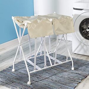 Honey-Can-Do Double Bounce Back Hamper - Foldable 2 Bag Laundry Sorter on Wheels with Lid, White/Natural HMP-09751 White, 100 lbs