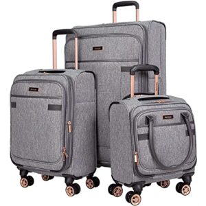 kensie Women's Hudson Softside Spinner Luggage, Heather Gray, 3-Piece Set (16/20/28)