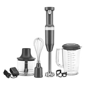 KitchenAid Cordless Variable Speed Hand Blender with Chopper and Whisk Attachment - KHBBV83, Matte Charcoal Grey