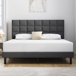 Molblly Queen Bed Frame Upholstered Platform with Headboard and Strong Wooden Slats,Non-Slip and Noise-Free,No Box Spring Needed, Easy Assembly,Dark Gray