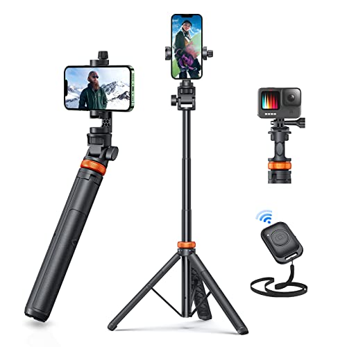 Newest 62" Phone Tripod, EUCOS Tripod for iPhone & Selfie Stick Tripod with Remote, Upgraded iPhone Tripod Stand & Travel Tripod, Solidest Cell Phone Tripod Compatible with iPhone 14/13/12/Android