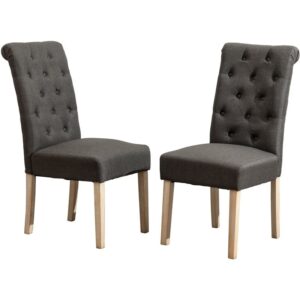 Roundhill Furniture Habit Solid Wood Tufted Parsons Charcoal Dining Chair, Set of 2