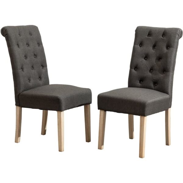 Roundhill Furniture Habit Solid Wood Tufted Parsons Charcoal Dining Chair, Set of 2