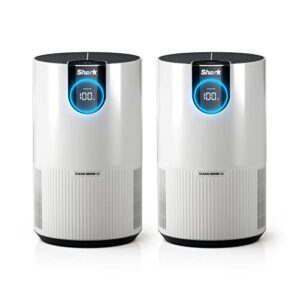 Shark HP102PK2 Clean Sense Air Purifier for Home, Allergies, 2 Pack, HEPA Filter, 500 Sq Ft Small Room, Bedroom, Office, Captures 99.98% of Particles, Dust, Smoke, Allergens, Portable, Desktop, White