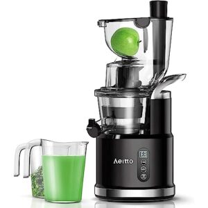 Slow Masticating Juicer Machines, Aeitto Cold Press Juicer, Whole Vertical Juicer with Big Wide 83mm Chute, Cold Press Juicer for Whole Fruits and Vegetables, Juicer Machine BPA-Free, Black