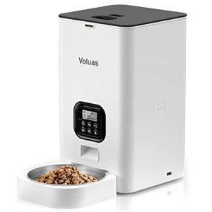 VOLUAS Automatic Cat Feeders - Pet Food Dispenser for Dry Food, Timed Cat Feeder with Desiccant Bag, Programmable Portion Size Control 4 Meals Per Day, 10s Voice Recorder