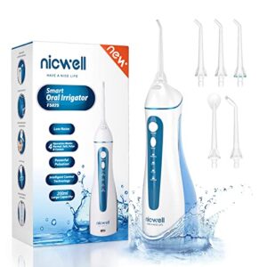 Water Dental Flosser Cordless for Teeth - Nicwell 4 Modes Dental Oral Irrigator, Portable and Rechargeable IPX7 Waterproof Powerful Battery Life Water Teeth Cleaner Picks for Home Travel