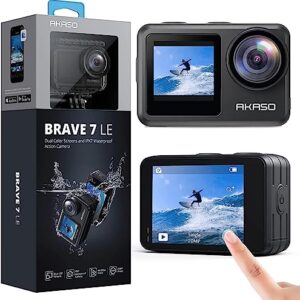 AKASO Brave 7 LE 4K30FPS 20MP WiFi Action Camera with Touch Screen Vlog Camera EIS 2.0 Remote Control 131 Feet Underwater Camera with 2X 1350mAh Batteries Support External Microphone