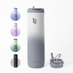 BOTTLE BOTTLE Insulated Water Bottle 24oz with Straw Lid and Handle for Sports Travel Gym Stainless Steel Water Bottles Double-Wall Vacuum Metal Thermos Bottles Leak Proof BPA-Free (white gray)