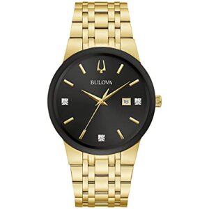 Bulova Men's Modern Gold Tone Stainless Steel 3-Hand Calendar Date Quartz Watch, Gold Tone Accents and Diamond Dial Style: 97D127