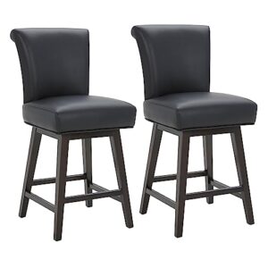 CHITA Modern 26" Counter Height Swivel Barstool Set of 2, Comfortable Faux Leather Swivel Stool, Black