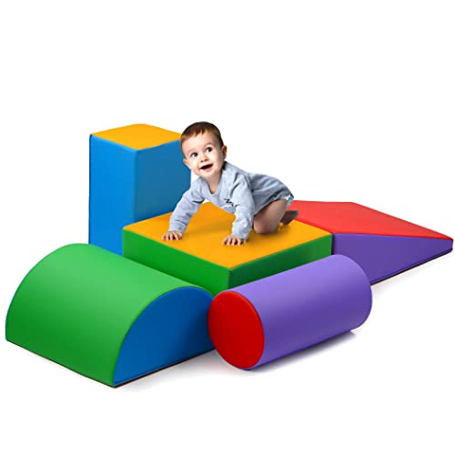 Climb And Crawl Activity Play Set,Climbing Lightweight Foam Shape toy for toddlers 5 Piece Soft zone climbing blocks,Safe Indoor Crawling Gym Equipment for Toddler,Infant,Baby Waterproof Easy to Clean