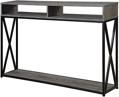 Convenience Concepts Tucson Deluxe Console Table with Shelf, Weathered Gray/Black