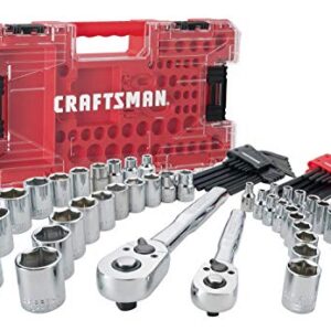 CRAFTSMAN VERSASTACK Mechanic Tool Set, 71-Piece, 1/4-in and 3/8-in Drive, SAE and Metric, Ratchets, Sockets, Hex Keys, Adaptor and More, Polish Chrome Finish (CMMT45071)