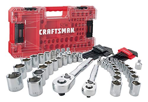 CRAFTSMAN VERSASTACK Mechanic Tool Set, 71-Piece, 1/4-in and 3/8-in Drive, SAE and Metric, Ratchets, Sockets, Hex Keys, Adaptor and More, Polish Chrome Finish (CMMT45071)