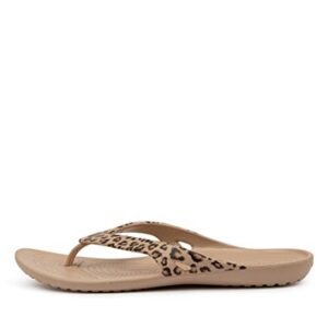 Crocs Women's Casual, Flip Flops, Leopard/Gold, 8