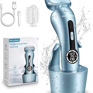 Electric Shaver for Womens, Best Electric Razors for Women Pubic Hair, Girls Ladies Bikini Trimmer for Legs Underarm and Body, Rechargeable Wet Dry Painless Cordless with Stand 3-Blade Detachable Head