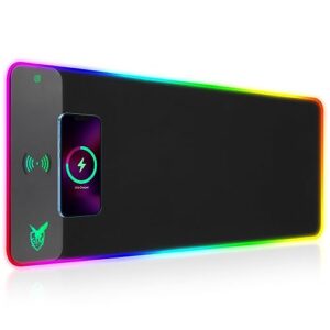 GIM Wireless Charging RGB Gaming Mouse Pad 10W, LED Mouse Mat 800x300x4MM, 10 Light Modes Extra Large Mousepad Non-Slip Rubber Base Computer Keyboard Mat for Gaming, MacBook, PC, Laptop, Desk