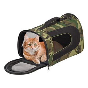 IRIS USA Large Soft Sided Carrier with Shoulder Strap, Sturdy Collapsible Water Resistant Cat Dog Pet Carrier with Padded Bottom and Top Handle for Travel Road Trip, Camo