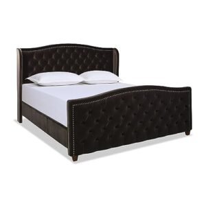 Jennifer Taylor Home Marcella Upholstered Shelter Headboard Bed Set, King, Deep Brown Performance Velvet