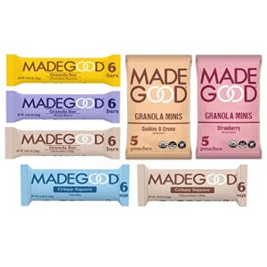 MadeGood Healthy Snacks Variety Pack, 40 Ct - Organic Assortment of Granola Bars, Granola Mini Snack Packs, Crispy Squares; Individually Wrapped Snacks