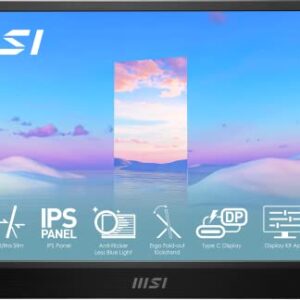 MSI Pro MP161 Portable Monitor, 15.6" FHD IPS 1080p, USB Type-C, Mini-HDMI, Built-in Speakers, Perfect for PC, Mac, PS5, PS4, Xbox, Mobile