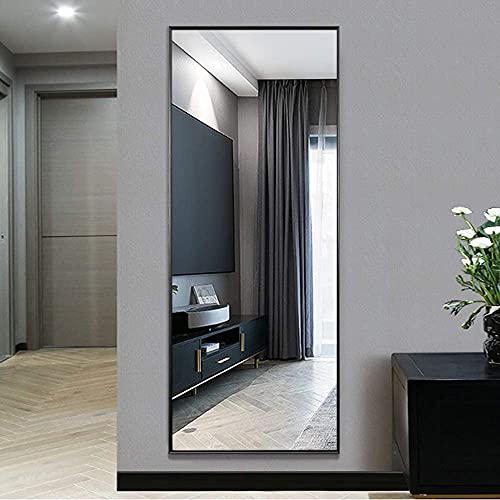 NeuType Full Length Mirror Standing Hanging or Leaning Against Wall, Large, Rectangle, Bedroom Wall-Mounted / Floor Dressing Mirror, Aluminum Alloy Thin Frame, Black, 65"x22"